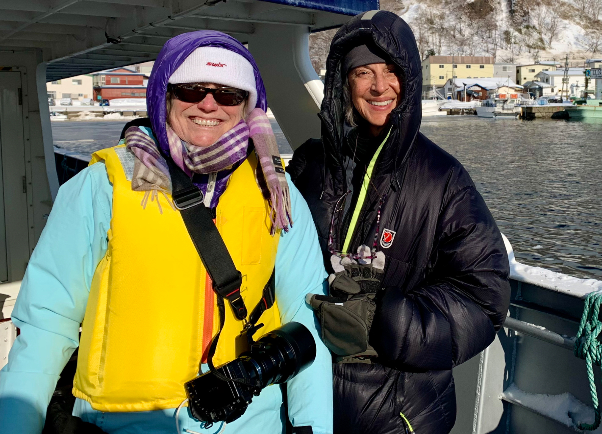 Me and Michele on boat photographing Sea Eagles
